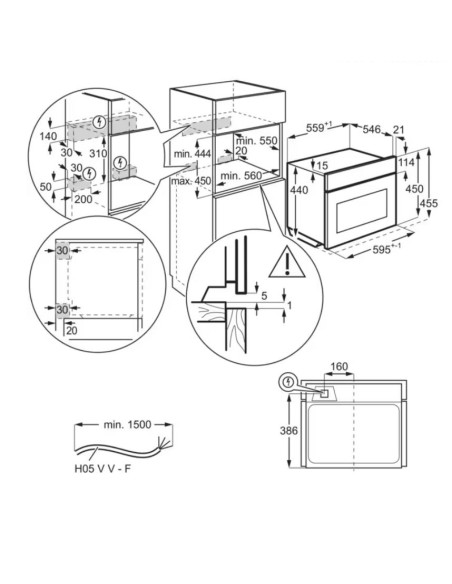 ELECTROLUX EVM8E08X FORNO A MICROONDE INCASSO 42 LITRI Dimensioni AxLxP (mm) 455x595x567 NERO