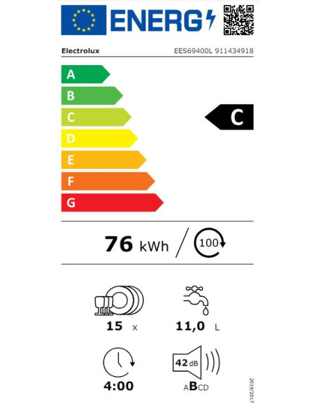 ELECTROLUX EES69400L LAVASTOVIGLIE C 15 COP. SCOMPARSA TOTALE 3 CEST. 42 Db