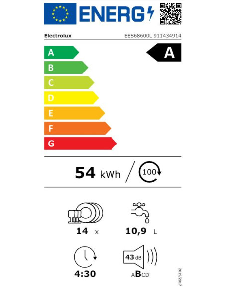 ELECTROLUX EES68600L LAVASTOVIGLIE INCASSO CLASSE A 14 COP. 60 CM 43 dB