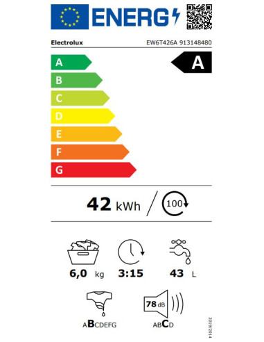 ELECTROLUX EW6T426A LAVATRICE C/ALTO 6 KG/1200...