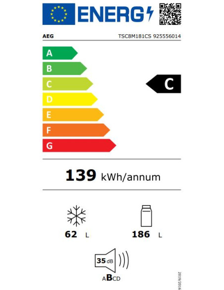 AEG TSC8M181CS FRIGOCONGELATORE COMBINATO  177,2 CM CLASSE C SERIE 8000 TOTAL NO FROST