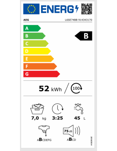 AEG L6SE74BB LAVATRICE 7 KG 1400 GIRI CLASSE B...