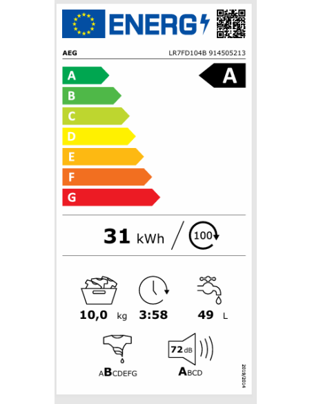 AEG LR7FD104B LAVATRICE 10 KG/1400 GIRI A PROSTEAM 66CM