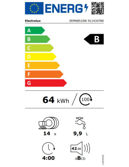 ELECTROLUX EEM68510W LAVASTOVIGLIE B 14 COP. 60 CM 42 dB Serie 700 GlassCare