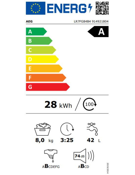 AEG LR7FG84B4 LAVATRICE 8 KG 1400 GIRI CLASSE A 60,2 CM SERIE 7000 PROSTEAM®