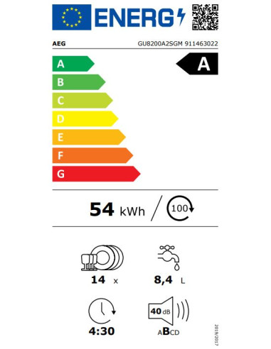 AEG GU8200A2SGM LAVASTOVIGLIE 14 COPERTI CLASSE...