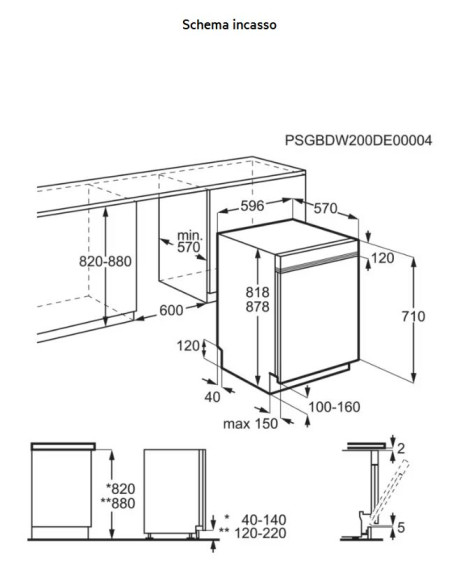 AEG GU620B2SCM  LAVASTOVIGLIE 13 COPERTI B SERIE 6000 INTEGRATA PARZIALE 60 CM 44dB