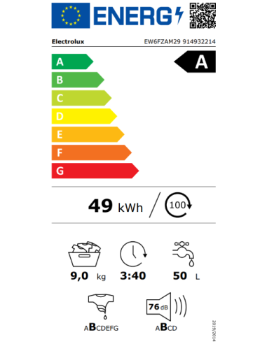 ELECTROLUX EW6FZAM29 LAVATRICE 9 KG/1400 GIRI A...