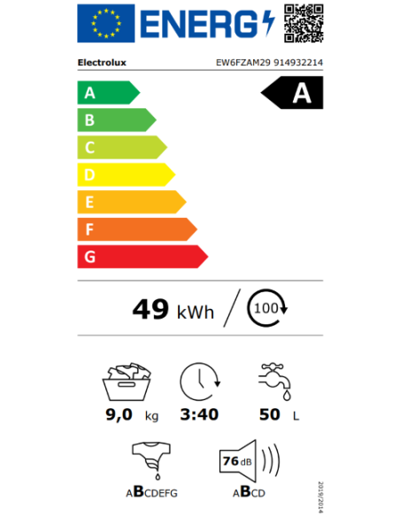 ELECTROLUX EW6FZAM29 LAVATRICE 9 KG/1400 GIRI A 63.6 CM SENSICARE