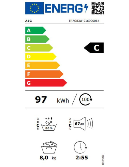 AEG ASCIUGATRICE TR7G83W SensiDry® SERIE 7000 7KG C 63,8 CM