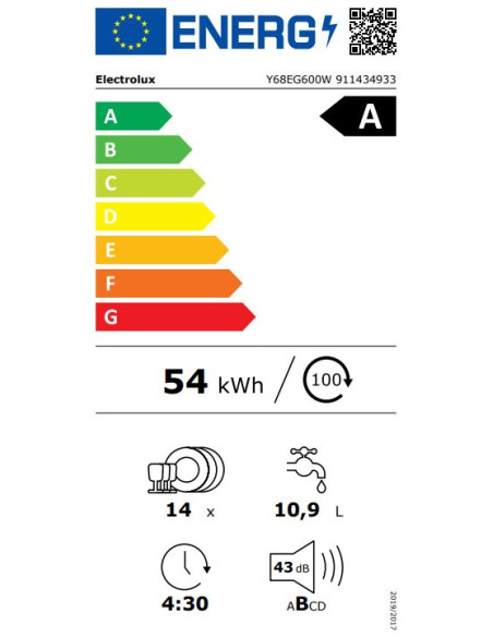 ELECTROLUX Y68EG600W LAVASTOVIGLIE INCASSO CLASSE A 14 COPERTI 3 CESTELLI WI-FI SERIE 700 GLASS CARE 43 dB