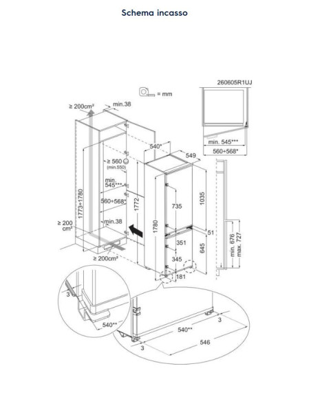 ELECTROLUX ENA6LE18S FRIGOCONGELATORE COMBINATO INCASSO 177,2 CM CLASSE E Serie 600 AI CoolAssist