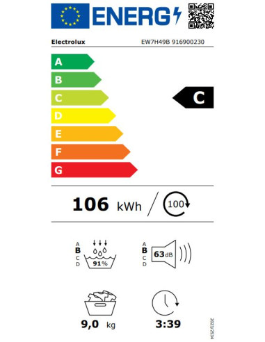 ELECTROLUX EW7H49B ASCIUGATRICE 9 KG DELICATE...